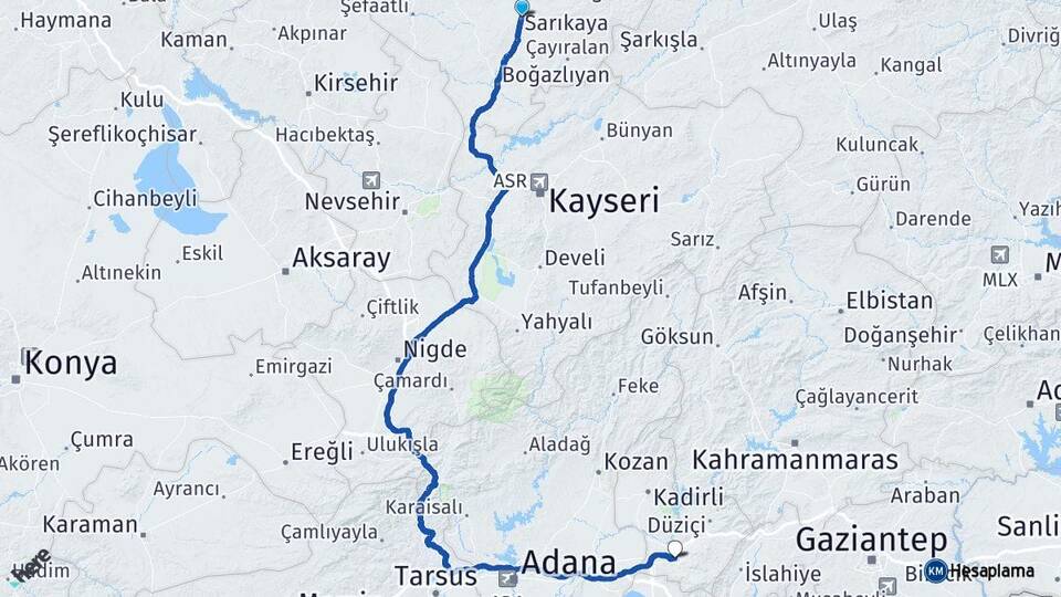 Yozgat Sarıkaya Osmaniye Arası Kaç Km - Yol Haritası