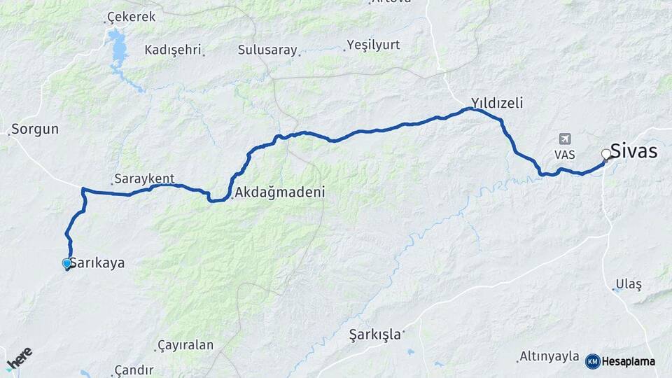 Yozgat Sarıkaya Sivas Arası Kaç Km - Yol Haritası