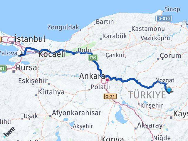 Yozgat Sarıkaya Yalova Arası Kaç Km - Yol Haritası