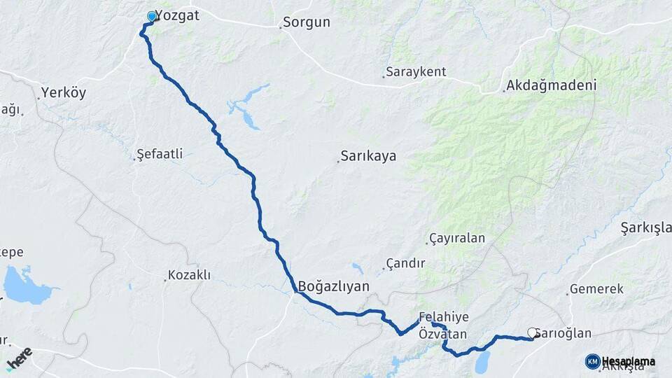 Yozgat Sarıoğlan Kayseri Arası Kaç Km - Yol Haritası