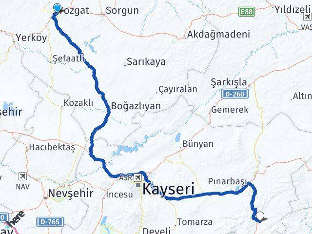 Yozgat Sarız Kayseri Arası Kaç Km - Yol Haritası