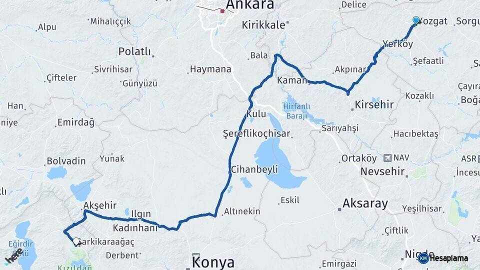 Yozgat Şarkikaraağaç Isparta Arası Kaç Km - Yol Haritası