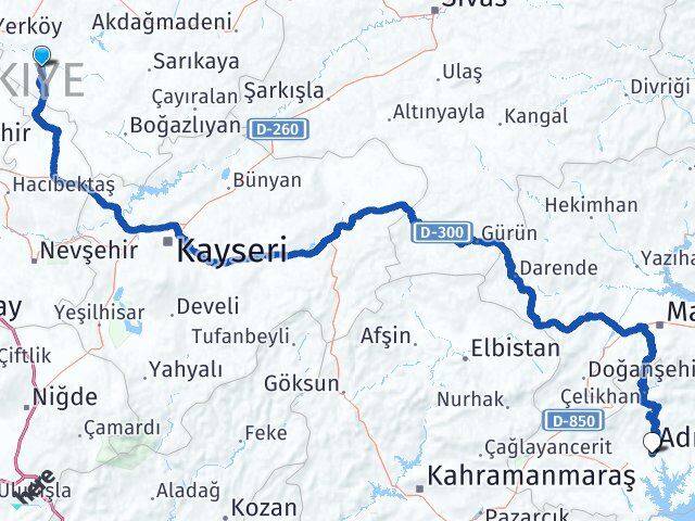 Yozgat Şefaatli Adıyaman Arası Kaç Km - Yol Haritası