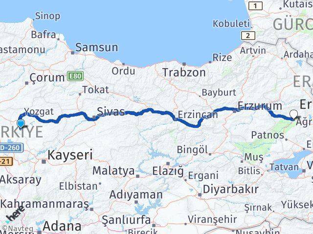 Yozgat Şefaatli Ağrı Arası Kaç Km - Yol Haritası