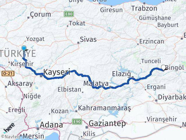 Yozgat Şefaatli Bingöl Arası Kaç Km - Yol Haritası