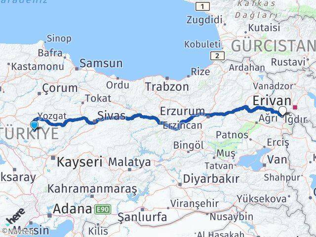Yozgat Şefaatli Iğdır Arası Kaç Km - Yol Haritası