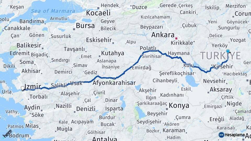 Yozgat Şefaatli İzmir Arası Kaç Km - Yol Haritası