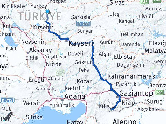 Yozgat Şefaatli Kilis Arası Kaç Km - Yol Haritası
