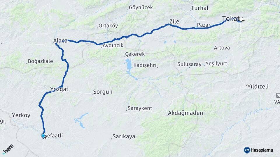 Yozgat Şefaatli Tokat Arası Kaç Km - Yol Haritası