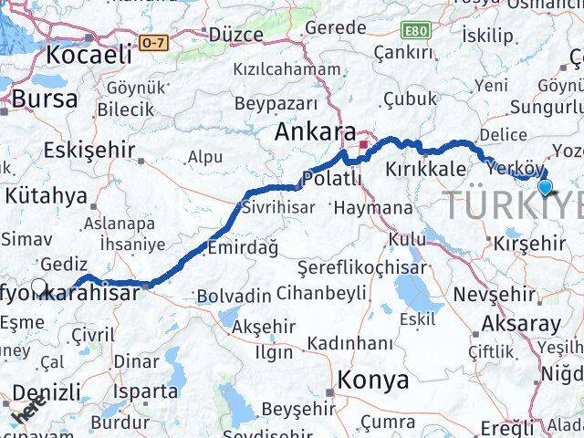 Yozgat Şefaatli Uşak Arası Kaç Km - Yol Haritası