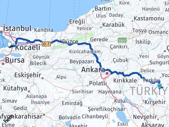 Yozgat Şefaatli Yalova Arası Kaç Km - Yol Haritası