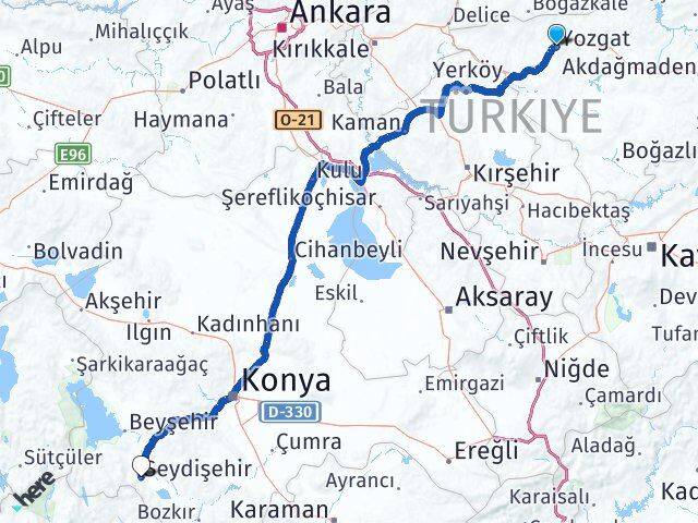 Yozgat Seydişehir Konya Arası Kaç Km - Yol Haritası