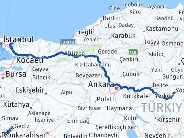 Yozgat Şile İstanbul Arası Kaç Km - Yol Haritası