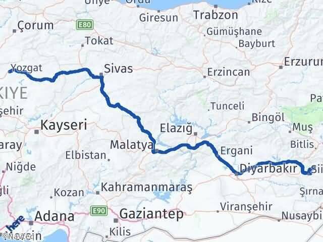 Yozgat Şirvan Siirt Arası Kaç Km - Yol Haritası