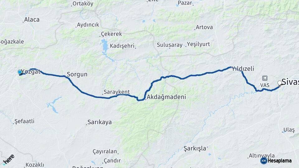 Yozgat Sivas Arası Kaç Km - Yol Haritası