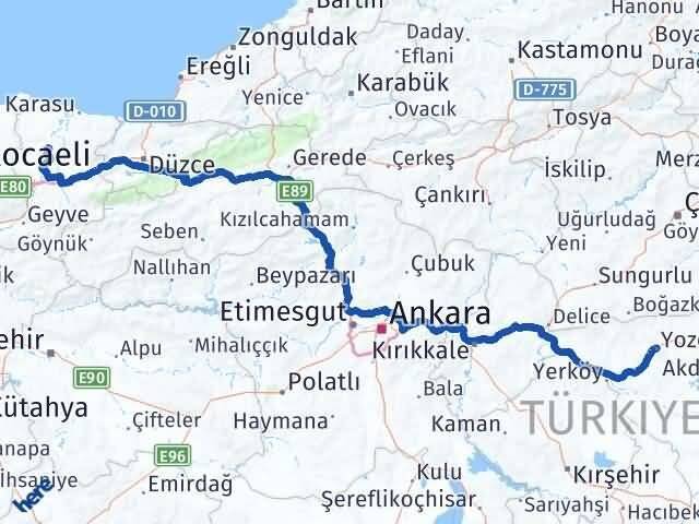 Yozgat Söğütlü Sakarya Arası Kaç Km - Yol Haritası