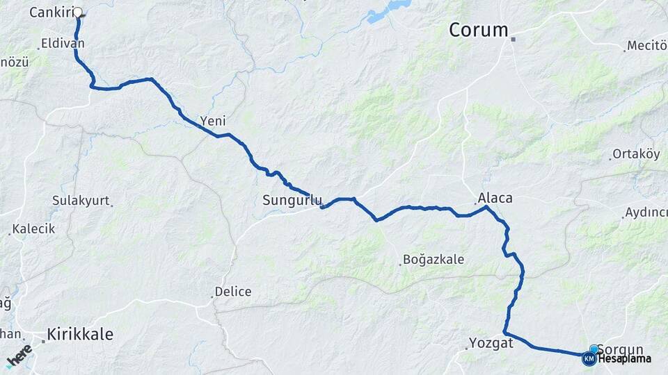 Yozgat Sorgun Çankırı Arası Kaç Km - Yol Haritası
