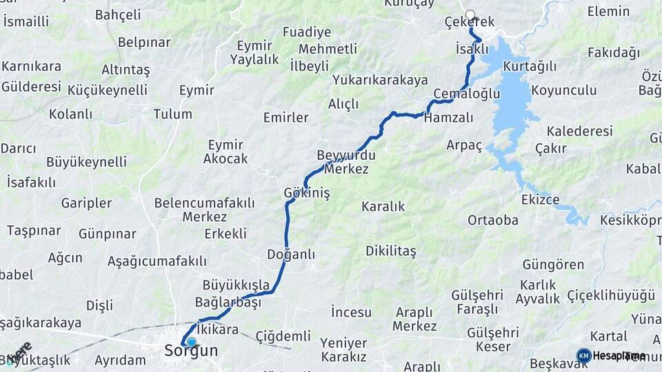 Yozgat Sorgun Çekerek Arası Kaç Km - Yol Haritası