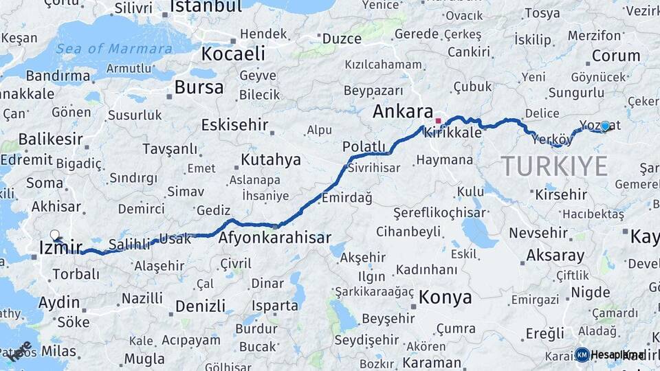 Yozgat Sorgun Manisa Arası Kaç Km - Yol Haritası
