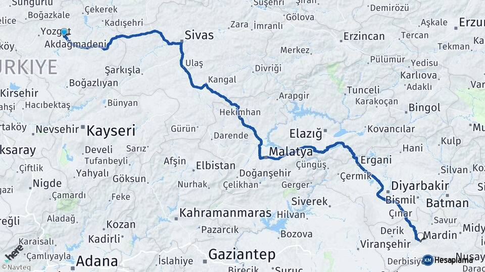 Yozgat Sorgun Mardin Arası Kaç Km - Yol Haritası