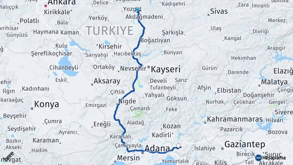 Yozgat Sorgun Osmaniye Arası Kaç Km - Yol Haritası