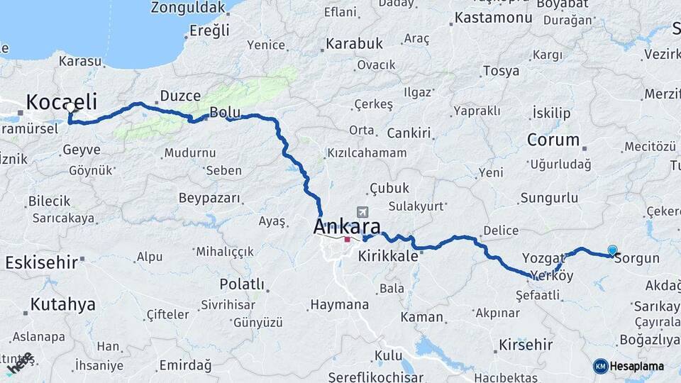Yozgat Sorgun Sakarya Arası Kaç Km - Yol Haritası