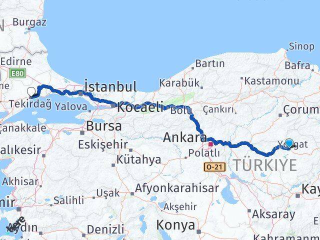 Yozgat Sorgun Tekirdağ Arası Kaç Km - Yol Haritası