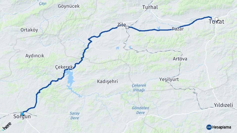 Yozgat Sorgun Tokat Arası Kaç Km - Yol Haritası