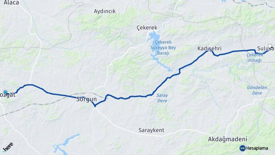 Yozgat Sulusaray Tokat Arası Kaç Km - Yol Haritası