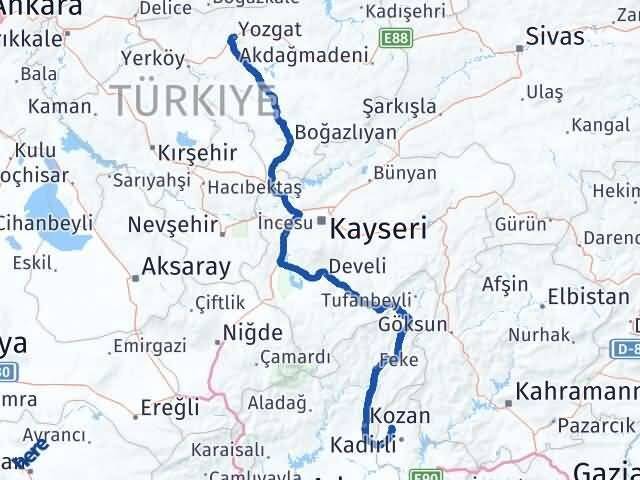 Yozgat Sumbas Osmaniye Arası Kaç Km - Yol Haritası