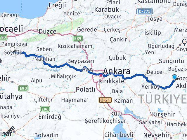 Yozgat Taraklı Sakarya Arası Kaç Km - Yol Haritası