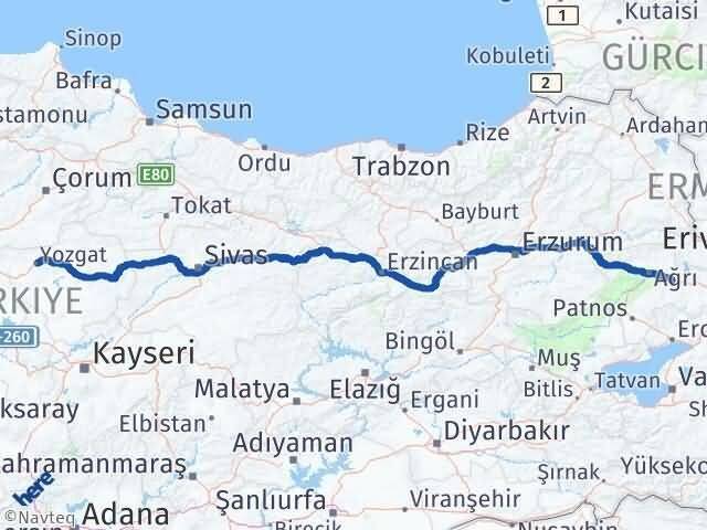 Yozgat Taşlıçay Ağrı Arası Kaç Km - Yol Haritası