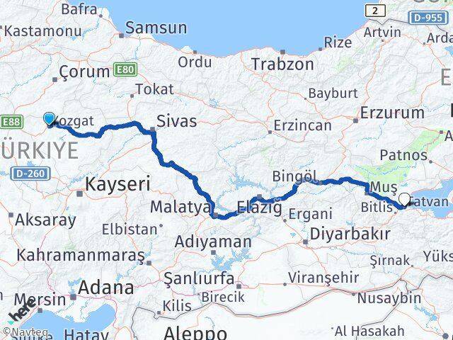 Yozgat Tatvan Bitlis Arası Kaç Km - Yol Haritası