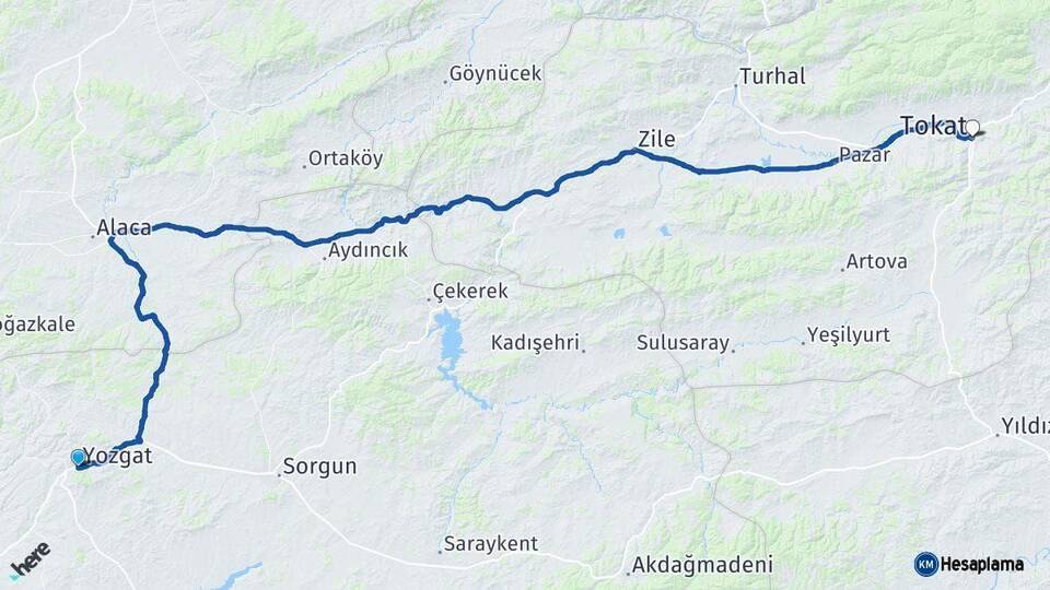 Yozgat Tokat Arası Kaç Km - Yol Haritası
