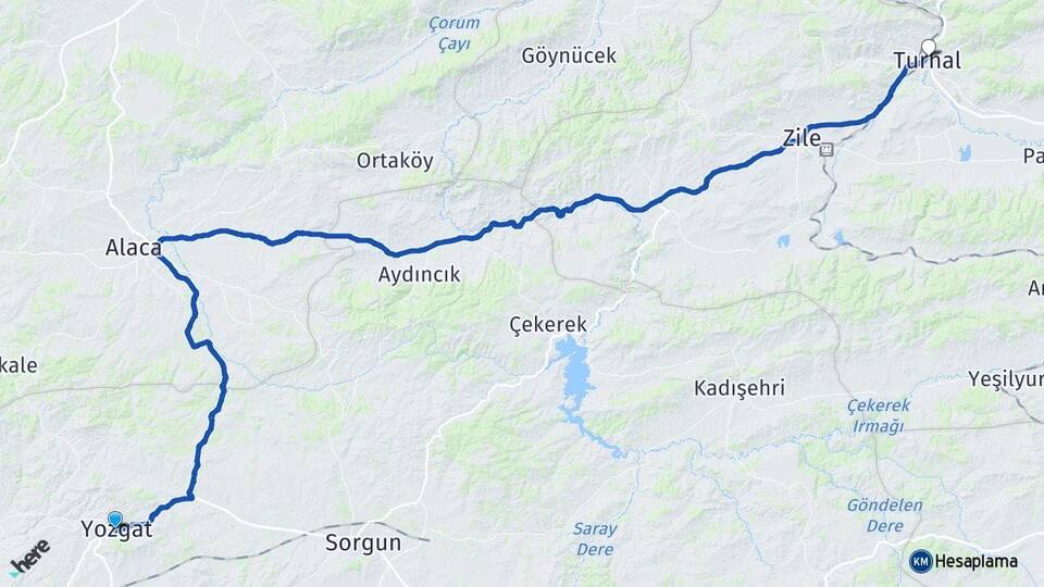 Yozgat Turhal Tokat Arası Kaç Km - Yol Haritası