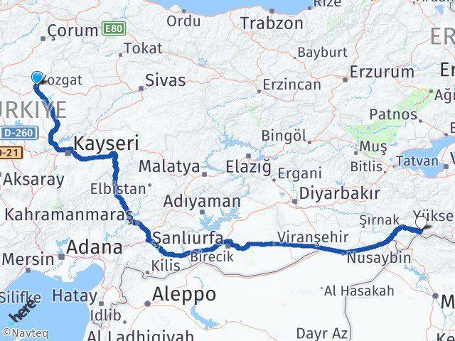 Yozgat Uludere Şırnak Arası Kaç Km - Yol Haritası