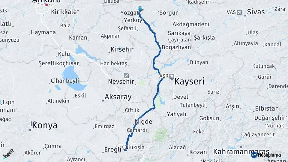 Yozgat Ulukışla Niğde Arası Kaç Km - Yol Haritası