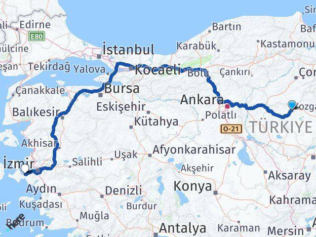 Yozgat Urla İzmir Arası Kaç Km - Yol Haritası