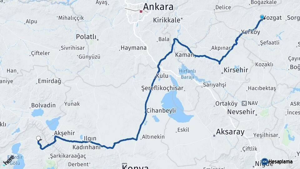 Yozgat Yalvaç Isparta Arası Kaç Km - Yol Haritası