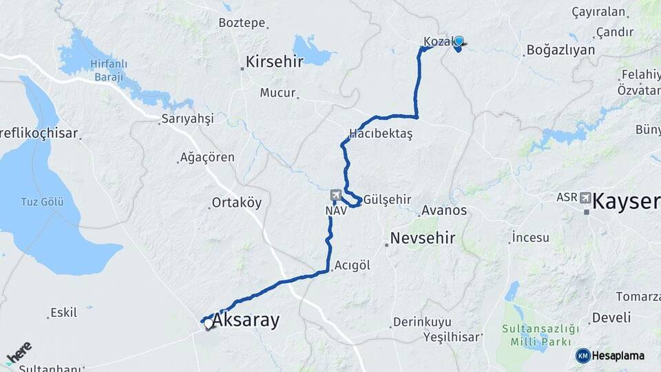 Yozgat Yenifakılı Aksaray Arası Kaç Km - Yol Haritası