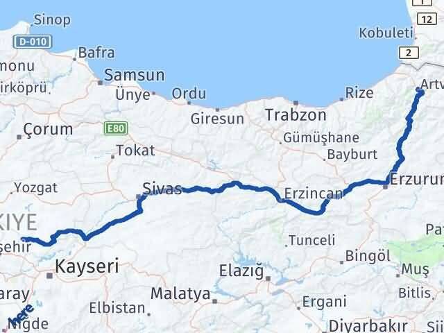 Yozgat Yenifakılı Artvin Arası Kaç Km - Yol Haritası