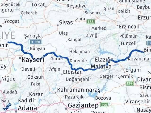 Yozgat Yenifakılı Bingöl Arası Kaç Km - Yol Haritası