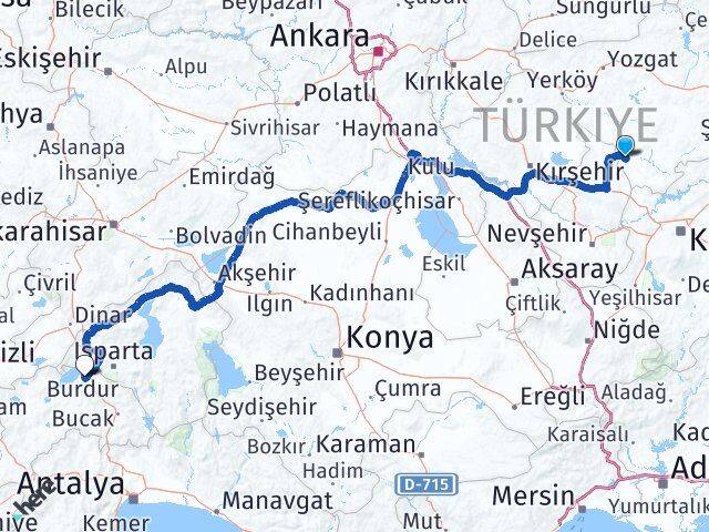 Yozgat Yenifakılı Burdur Arası Kaç Km - Yol Haritası