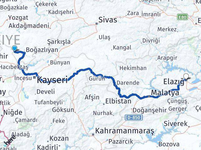 Yozgat Yenifakılı Elazığ Arası Kaç Km - Yol Haritası