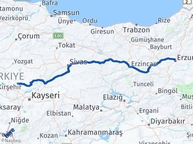 Yozgat Yenifakılı Erzurum Arası Kaç Km - Yol Haritası