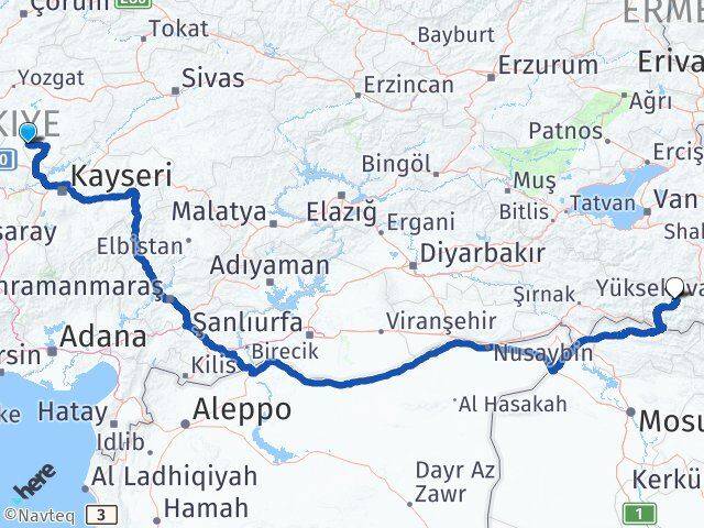 Yozgat Yenifakılı Hakkari Arası Kaç Km - Yol Haritası