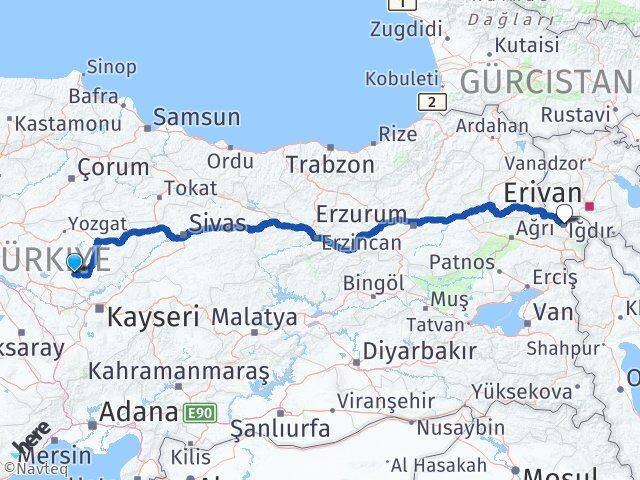 Yozgat Yenifakılı Iğdır Arası Kaç Km - Yol Haritası