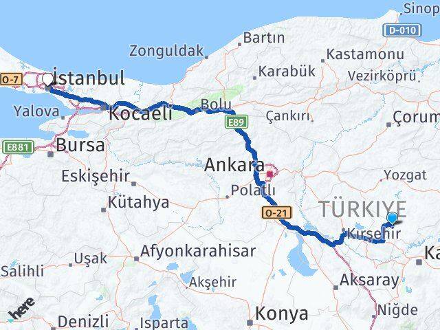 Yozgat Yenifakılı İstanbul Arası Kaç Km - Yol Haritası