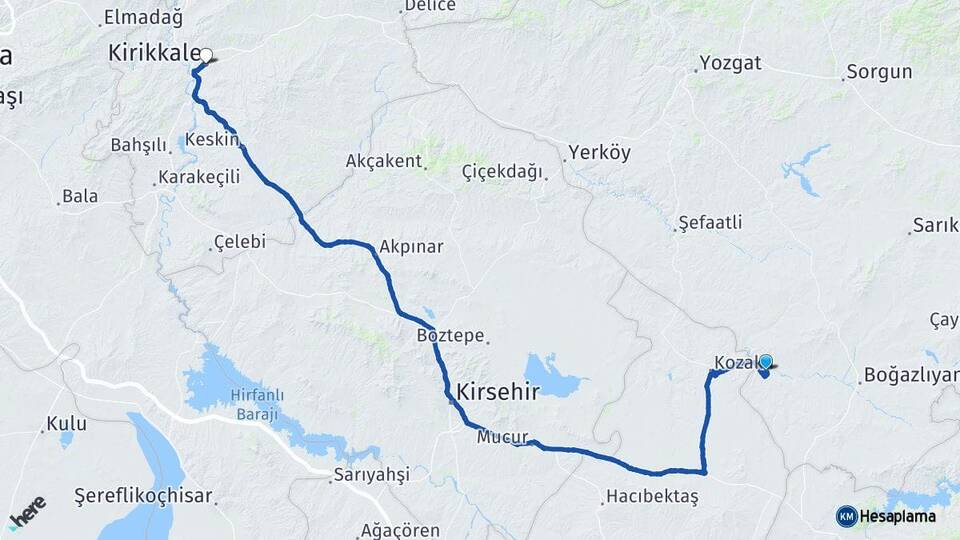 Yozgat Yenifakılı Kırıkkale Arası Kaç Km - Yol Haritası