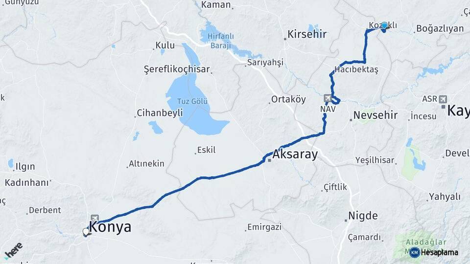 Yozgat Yenifakılı Konya Arası Kaç Km - Yol Haritası
